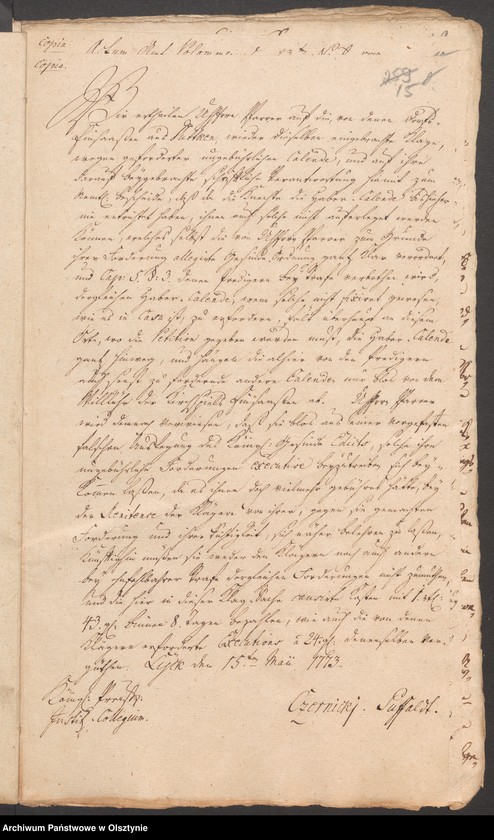 image.from.unit.number "In S. [Sachen] des Prediger Floeß in Schwentainen [Świętajno]. Wegen der Statt der vormahligen Haber„Calende von den Knechten in der neuen Gesinde Ordnung festgesetzten jezo aber von denen als Knechte bey ihren Eltern dienen, den Sohnen in Dorffe Dutcken [Dudki] verweigerten kleinen jährlichen Geld Abgabe"