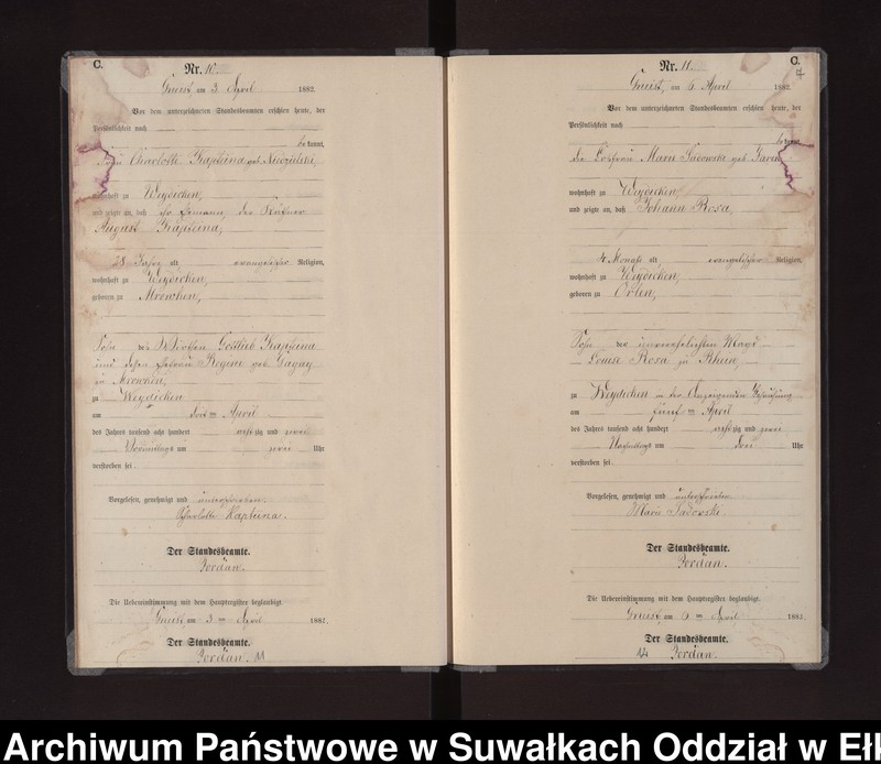 Obraz 10 z jednostki "Sterbe-Neben-Register des Königlich Preussischen Standes-Amtes Gneist Kreis Loetzen"