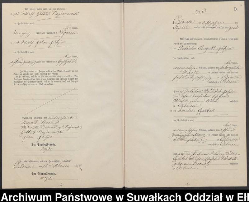 image.from.unit.number "Heiraths-Neben-Register des Preussischen Standes-Amtes Orlowen Kreis Loetzen für das Jahr 1892"