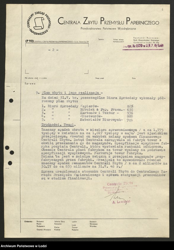 Obraz 7 z jednostki "Centrala Zbytu Przemysłu Papierniczego; sprawozdania miesięczne"