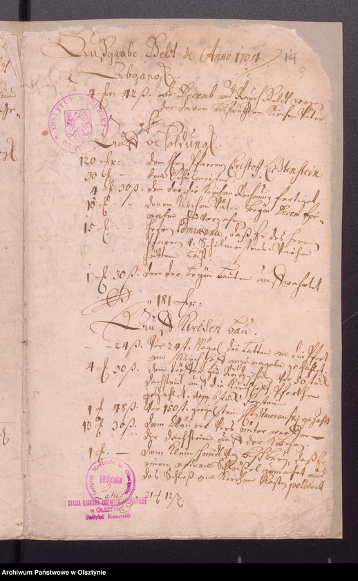 image.from.unit.number "Kobultensche Kirchen Rechnungaller Einnahme und Ausgabe Geld"