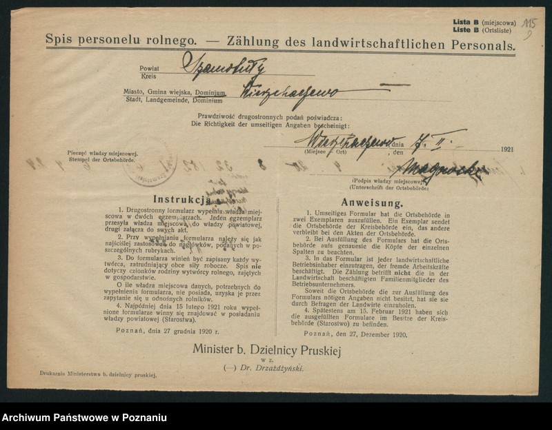 Obraz 11 z jednostki "[Spis personelu rolnego zatrudnionego w powiecie szamotulskim - wykazy zatrudnionych w poszczególnych gospodarstwach rolnych]"