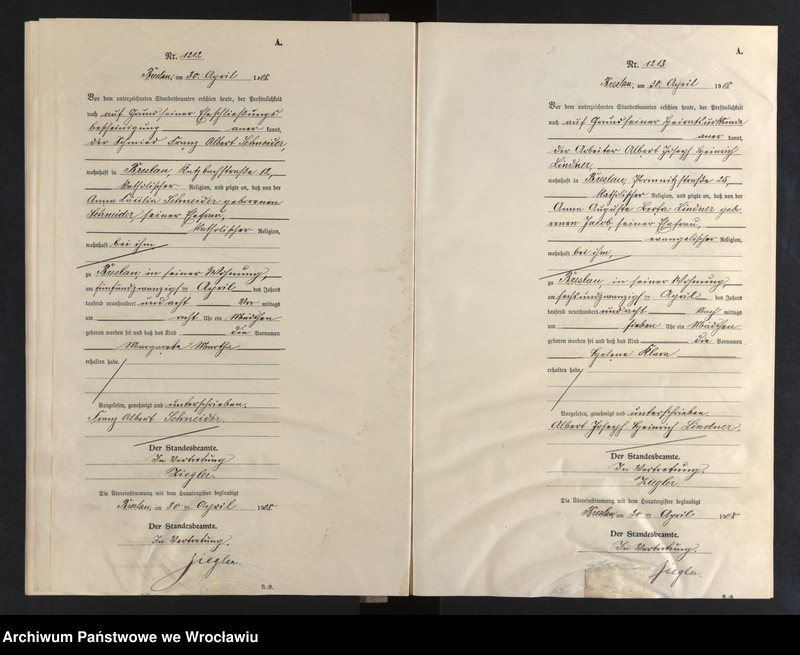 image.from.unit.number "Geburts-Neben-Register Breslau I 1908 Band 4"