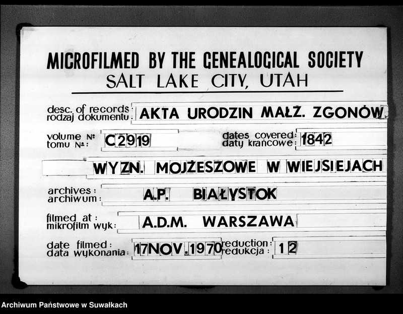 image.from.unit.number "Duplikat Aktow urodzonych, zaślubionych i Zeszłych Wyznania Mojżeszowego Okręgu Wiejsieie na Rok 1842 sporządzony"
