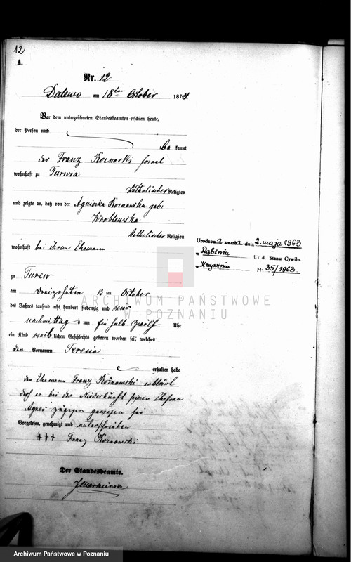Obraz z zespołu "Urząd Stanu Cywilnego Dalewo (pow. śremski)"