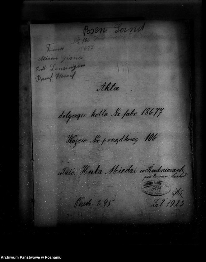 Obraz 4 z jednostki ""Huta miedzi" w Rudniczach powiat poznański nr porządkowy kotła 106"