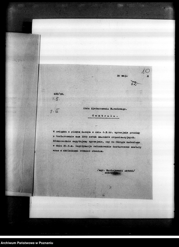 Obraz 13 z jednostki "Materiały programowe Obozu Zjednoczenia Narodowego - odezwy, korespondencja w sprawach organizacyjnych i personalnych"