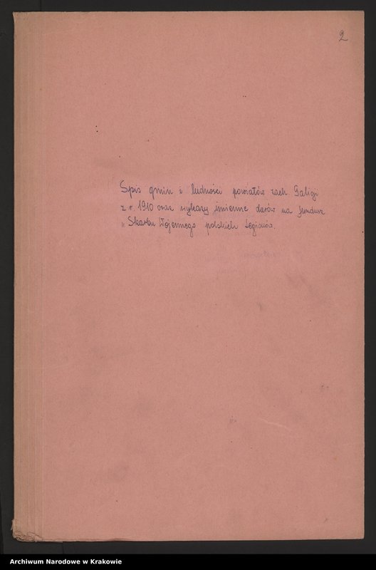 Obraz z jednostki "Spis gmin i ludności Galicji Zachodniej z r. 1910 oraz wykazy darów."