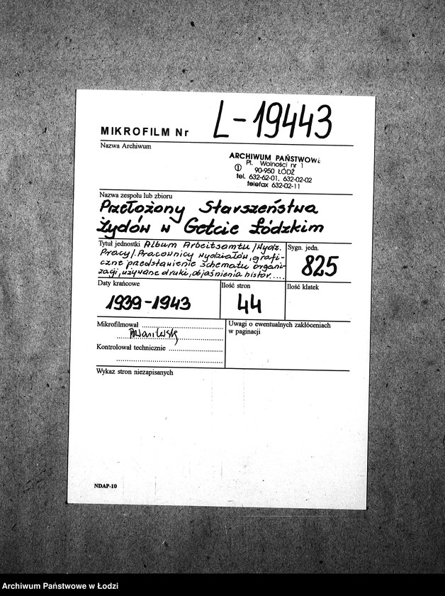 Obraz 2 z jednostki "[Album Arbeisamtu - Wydziału Pracy. Pracownicy wydziałów, graficzne przedstawienie schematu organizacji, używane druki, objaśnienia historyczne, rozbiórki domów]"