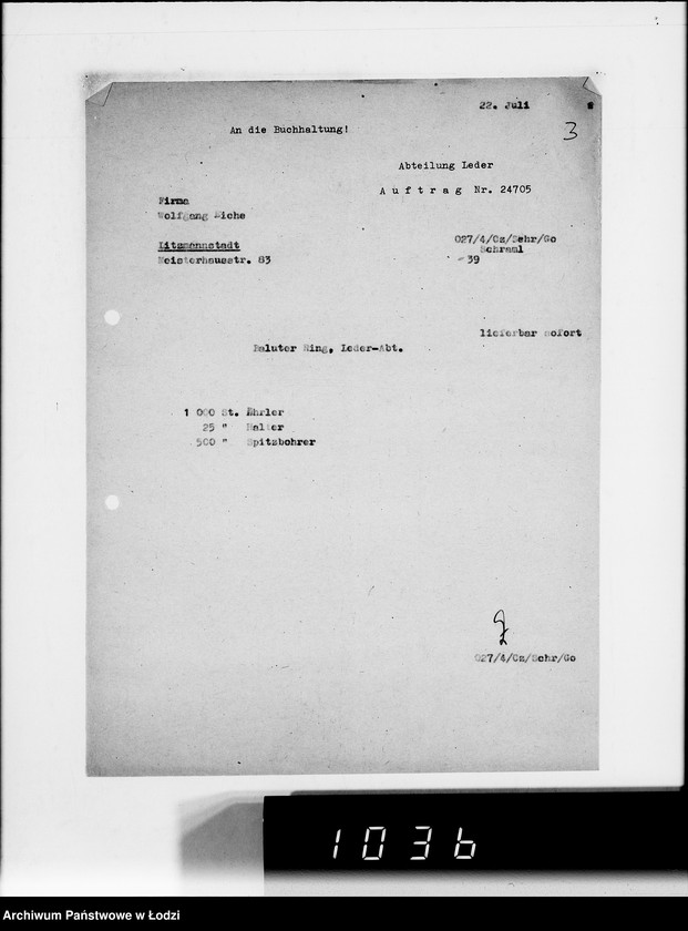 Obraz 7 z jednostki "[Zamówienia na różne artykuły techniczne dla Getta]"