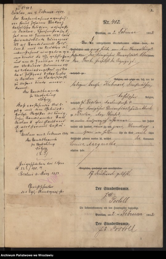 Obraz 6 z jednostki "Księga urodzeń Wrocław III 1892 t.01"