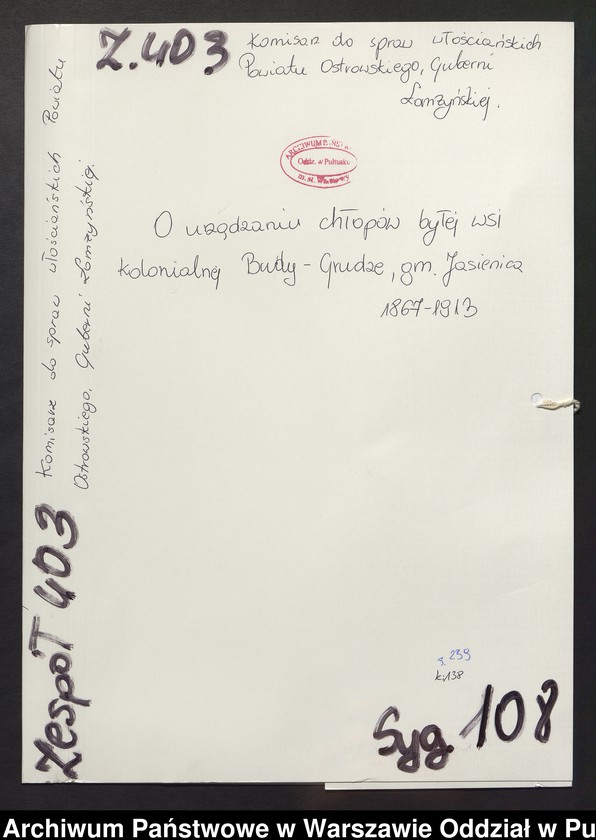 image.from.unit.number "O urządzaniu chłopów byłej wsi kolonialnej Budy - Grudze, gm. Jasienica"