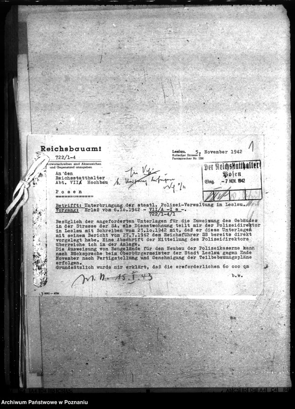 Obraz 5 z jednostki "Unterbringung der Staatlichen Polizeiverwaltung in Leslau (Włocławek)"