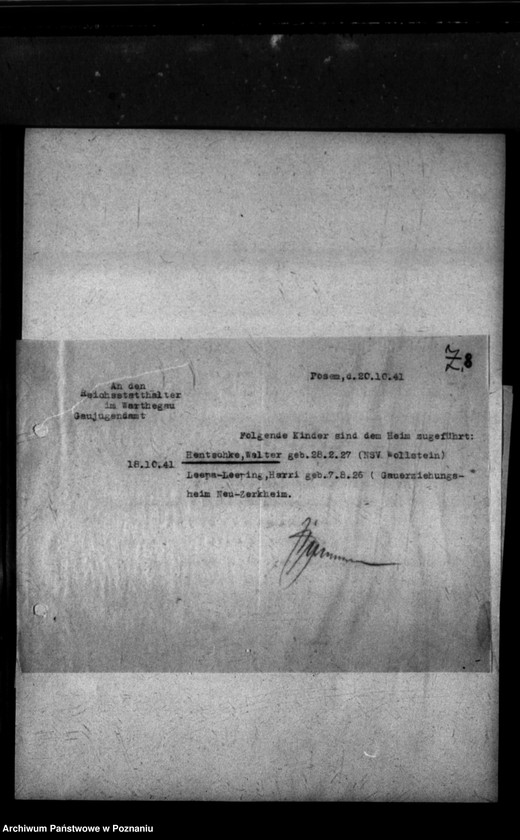 Obraz 12 z jednostki "Schriftwechsel mit Gaujugendamt betreffend ehemalige Heimkinder [Korespondencja w sprawie przekazywanych dzieci]."