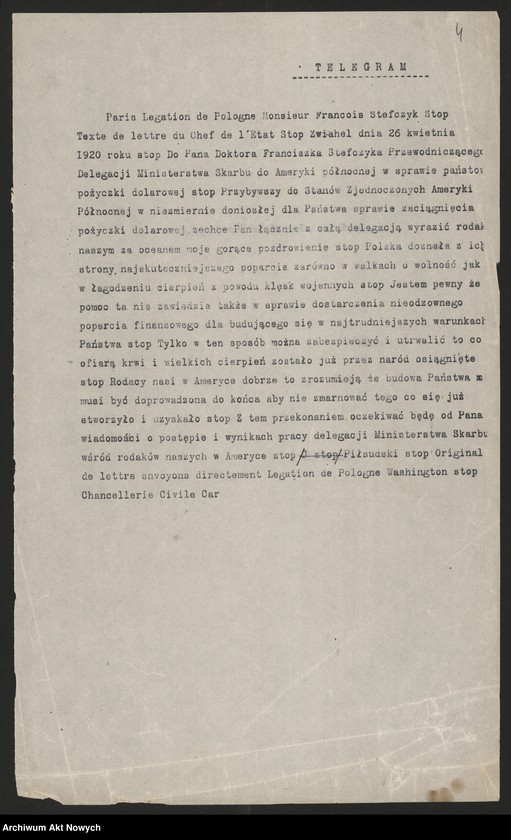 image.from.unit.number "Stany Zjednoczone (korespondencja w sprawie uzyskania pożyczki dolarowej, przyjazdu do Polski księdza dr Abernethy oraz akcji prasowej w Ameryce, skierowanej przeciw Naczelnikowi Państwa)"