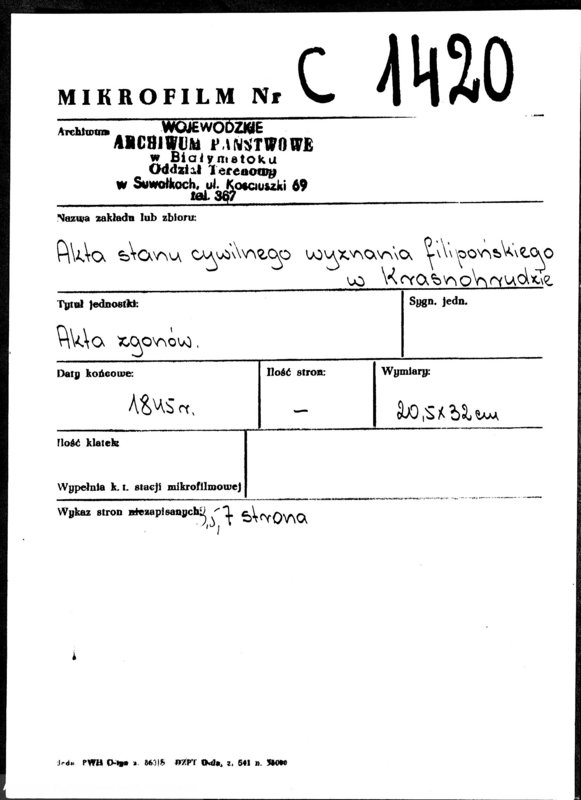 image.from.unit.number "Duplicaty Urodzeń Zaślubień i Zejść Sekty Filiponów w Gminie Krasnohruda z 1845 r."