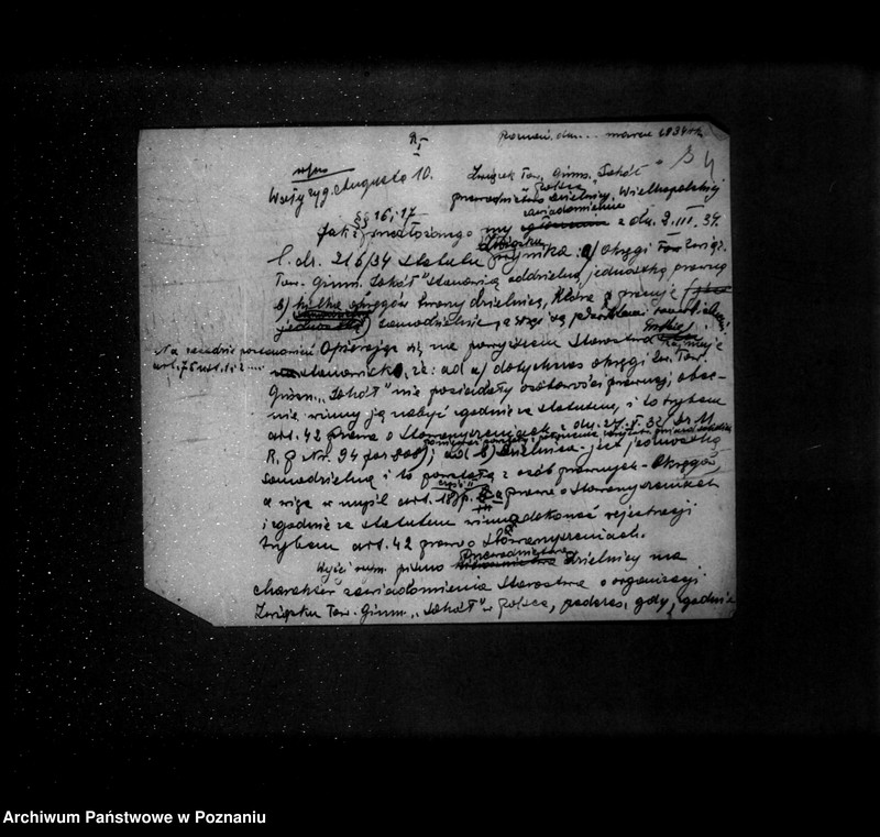 Obraz 8 z jednostki "/Związek Towarzystw Gimnastycznych Sokół w Polsce- sprawa rejestracji Dzielnicy w Poznaniu i zarządów okręgów/"