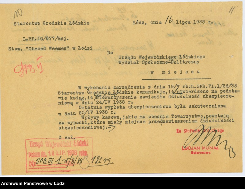 Obraz 13 z jednostki "Stowarzyszenie Wzajemnej Pomocy Ostatnia Wzajemna Posługa "Chesed-Weemes" w Łodzi"