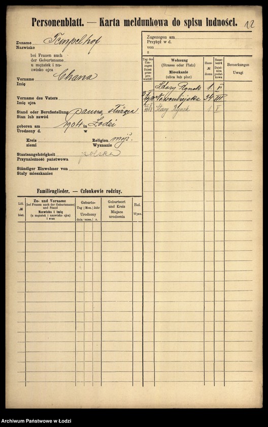 Obraz 14 z jednostki "[Spis ludności Łodzi] Tempelhof - Tenenbaum"