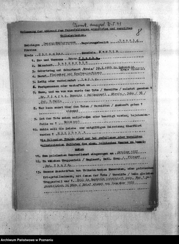 Obraz 12 z jednostki "Amtliche Meldung Kreis Dirschan (Tczew)"