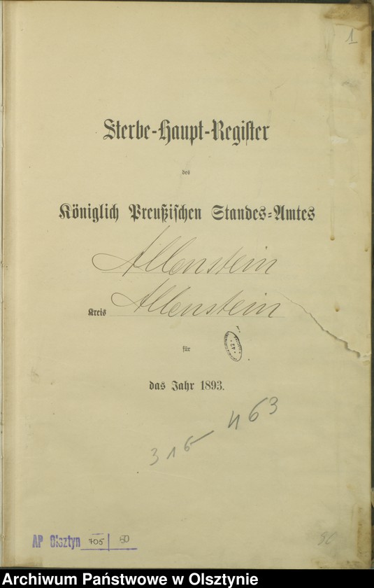 image.from.unit.number "Sterbe-Haupt-Register Tom II,Nr 316 - 463"