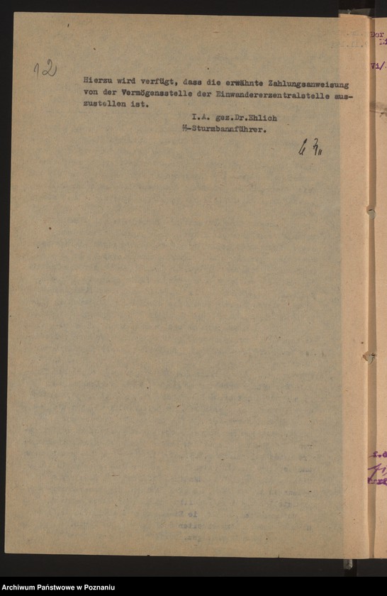 Obraz 15 z jednostki "[Zarządzenia i okólniki Einwandererzentralstelle Nord - Ost in Posen [Poznań]"
