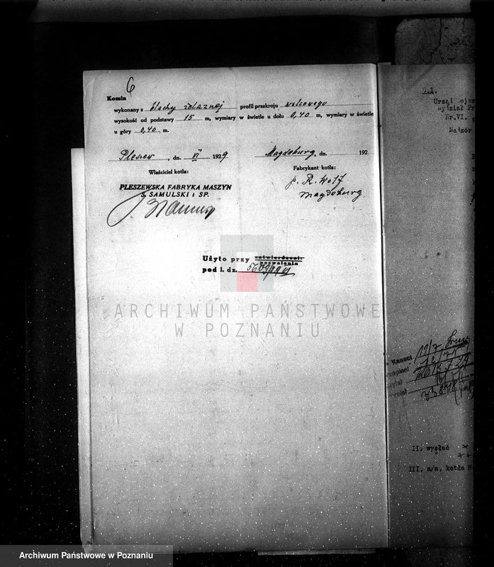 Obraz 10 z jednostki "Pleszewska Fabryka Maszyn S. Samulski i Spółka Pleszew nr fabr. kotła 12826 nr woj. kotła 4986"