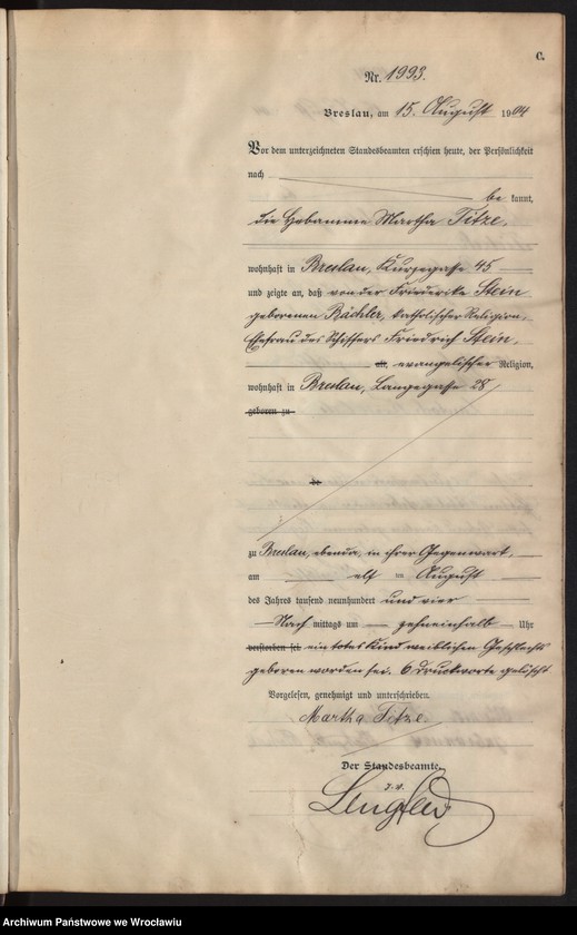 image.from.unit.number "Sterbe-Neben-Register Breslau I 1904 Band 6"