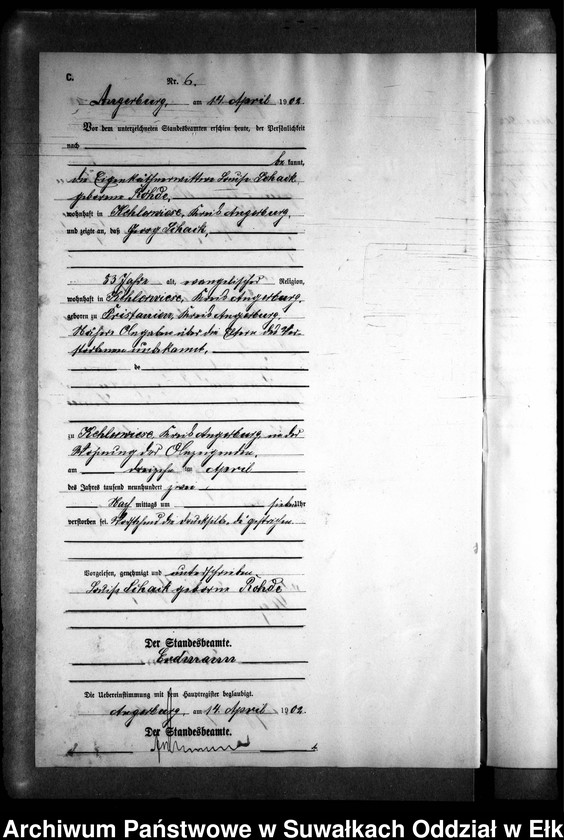 image.from.unit.number "Sterbe-Neben-Register des Preussischen Standes-Amtes Kehlen Kreis Angerburg"