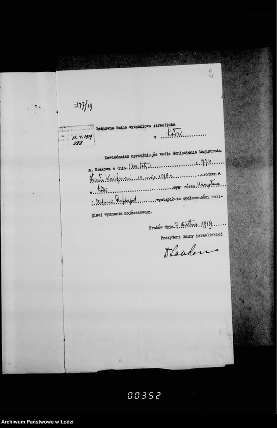 Obraz 6 z jednostki "Akta dotyczące osób występujących ze społeczności religijnej wyznania mojżeszowego"