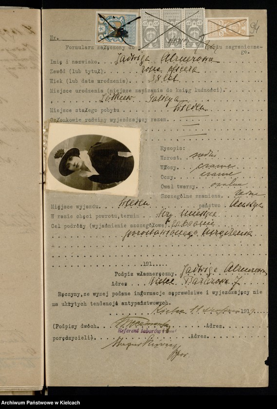 Obraz 13 z kolekcji "Wnioski o paszporty zagraniczne rok 1919111"