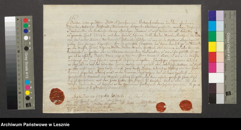 Obraz z jednostki "Kontrakt nabycia młyna (tzw. Hof-Mühle) z zabudowaniami gospodarczymi i użytkami rolnymi przez młynarza Jochanna Gottfriedta Neumanna"