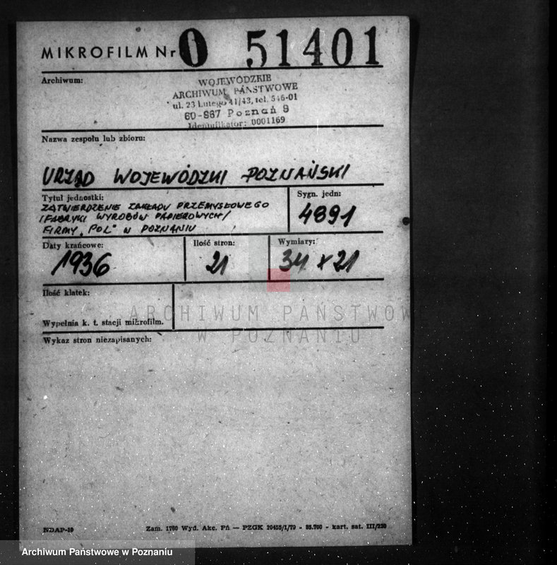 Obraz 2 z jednostki "Zatwierdzenie zakładu przemysłowego /fabryki wyrobów papierniczych firmy "Pol" w Poznaniu"