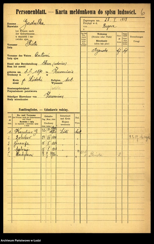 Obraz 8 z jednostki "[Spis ludności Łodzi] Gadułka - Gajewski"