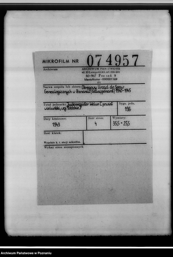 Obraz 2 z jednostki "Judenregister Welun [powiat wieluński, województwo łódzkie]"