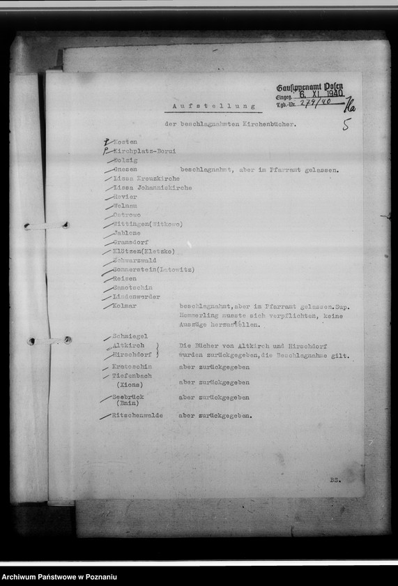 Obraz 9 z jednostki "Kirchenbücher der deutsch-evangelischen Kirche in Wartheland [korespondencja]"