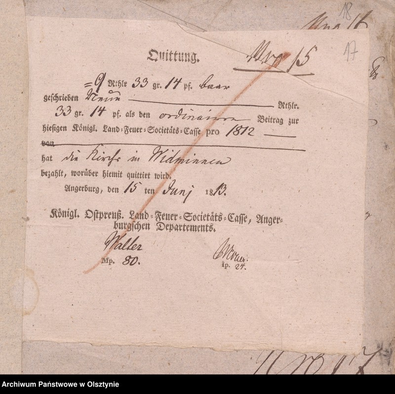 image.from.unit.number "Beläge zur 1812/1813 Jahres Kirchen Rechnung von Widminnen"