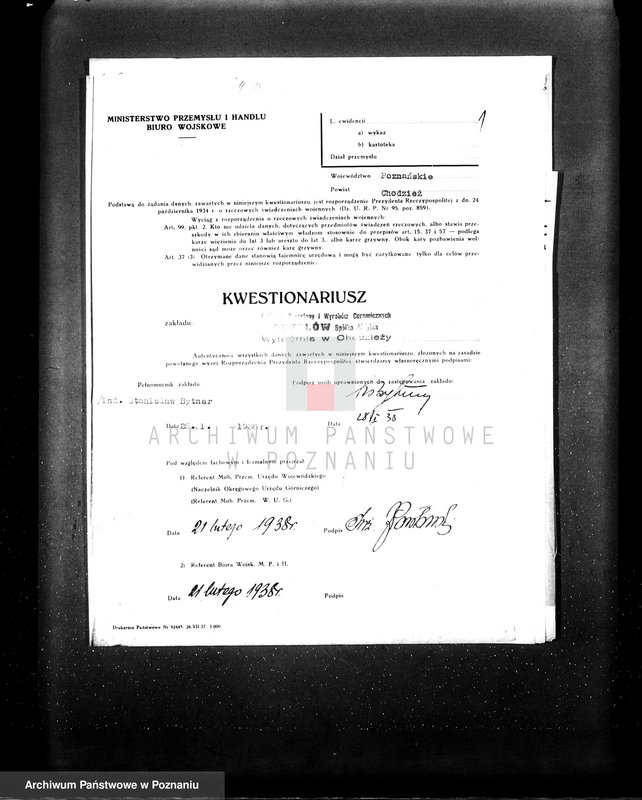 image.from.unit.number "Fabryka porcelany i wyrobów ceramicznych w Ćmielowie Spółka Akcyjna wytwórnia w Chodzieży. Kwestionariusz"