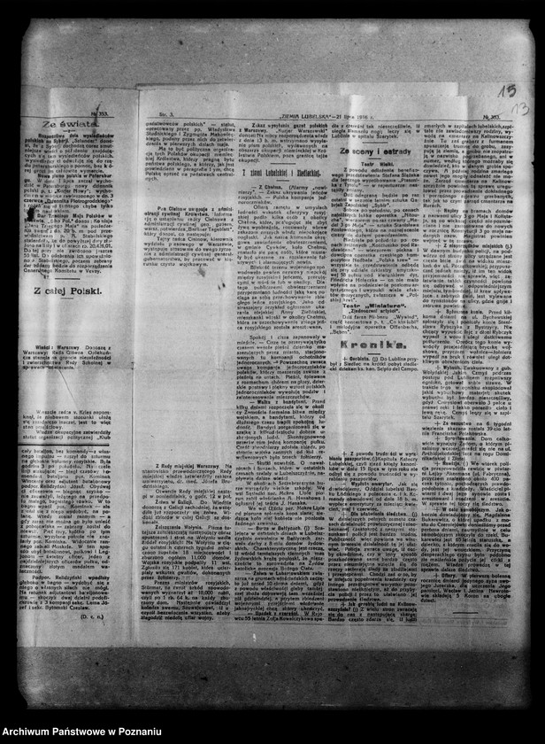 Obraz 19 z jednostki "Wycinki prasowe [Gazeta Poznańska, Ziemia lubelska] na tematy wojny 1918 rok, mapa terenu wojny z Rosją [1914- 1916], ogłoszenia i dwie karty kolorowe na temat pożyczki wojennej, odezwa dowództwa wojsk niemieckich do Polaków w Królestwie Polskim, rozporządzenia w prasie dotyczące aprowizacji w czasie wojny [1915 r.]. Gazeta Gdańska 22 VI 1918 r."