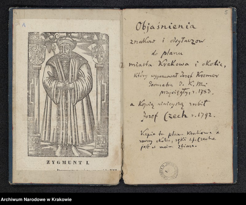 image.from.unit.number "Wymiar geometryczny miasta Krakowa z przyległościami dopełniony w roku 1783 przez Józefa Kromera Geometrę Przysięgłego, kopiowany zaś w roku 1792 w tym egzemplarzu przez Józefa Czecha JKMCi Przysięgłego"