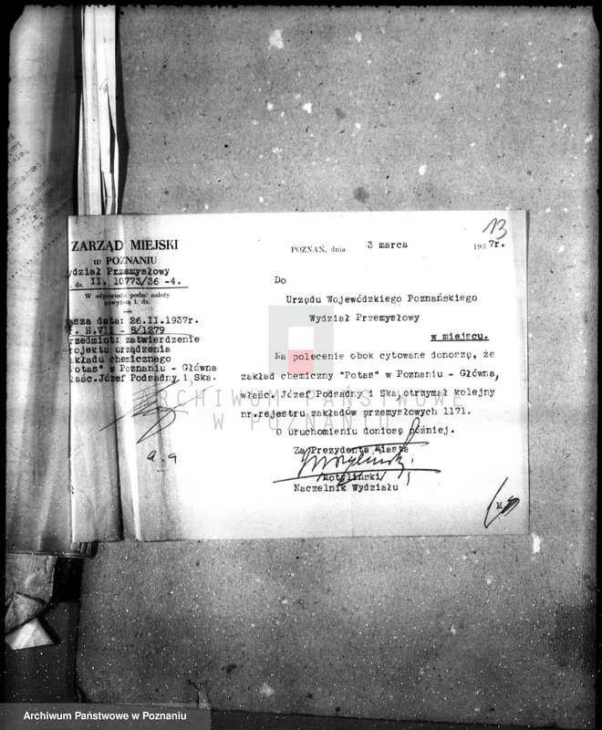 image.from.unit.number "Zatwierdzenie zakładu przemysłowego /zakłady chemiczne Firma Potas w Poznaniu/"