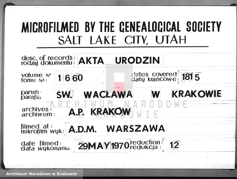 image.from.unit.number "Akta Urodzenia na rok 1815. Gminy Zamkowey"