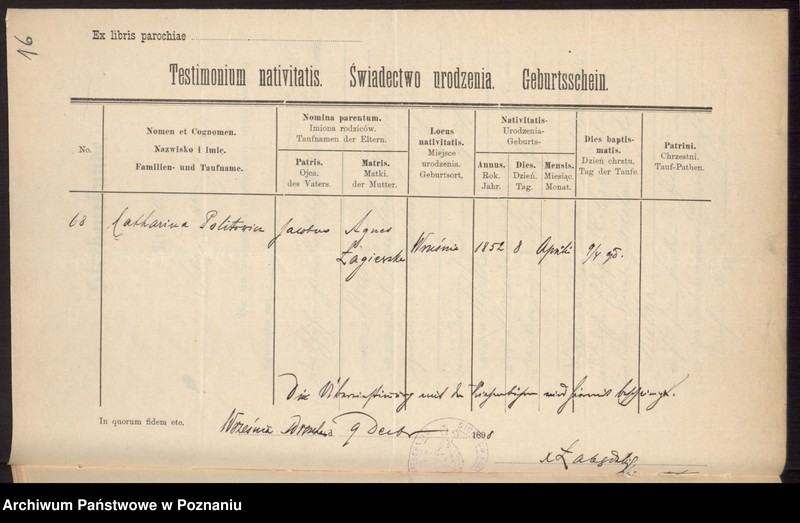 Obraz 18 z jednostki "Die von den Verlobten beigebrachten Urkunden zur Eheschliessung pro 1899"