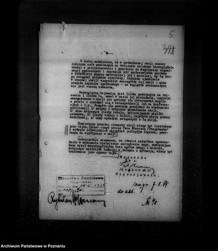 Obraz 9 z jednostki "/Pomoc rodzinom rezerwistów - zarządzenie tajne Wojewody/"