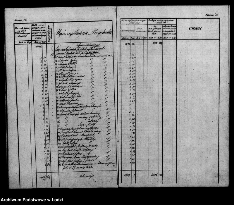 Obraz 13 z jednostki "Rachunek kasy ekonomicznej m. Łodzi za rok 1843"