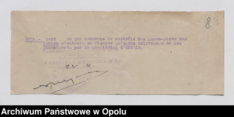 Obraz 11 z jednostki "/Korespondencja i zarządzenia dotyczące służby granicznej, wewnętrzno-administracyjnych kontroli ruchu ludności/ 31.01.- 23.05.1920"