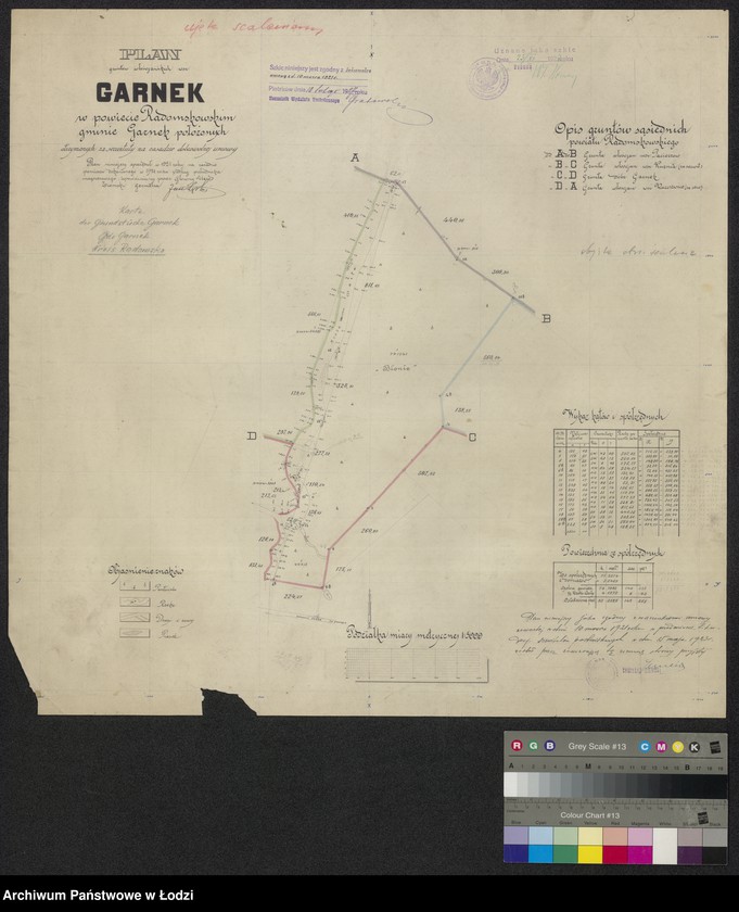 Obraz 1 z jednostki "Plan gruntów włościańskich wsi Garnek w powiecie radomskowskim gminie Garnek położonych, otrzymanych za serwituty na zasadzie dobrowolnej umowy"