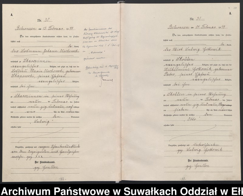 image.from.unit.number "[Geburts-Neben-Register des (Königlichen) Preussischen Standes-Amtes Belzonzen Kreis Johannisburg]"