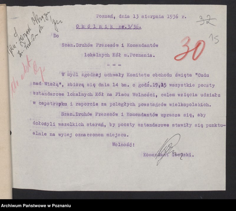 Obraz 20 z jednostki "Korespondencja Związku Weteranów Powstań Narodowych Rzeczypospolitej Polski i Związku Powstańców Wielkopolskich z F.Z.O.O."