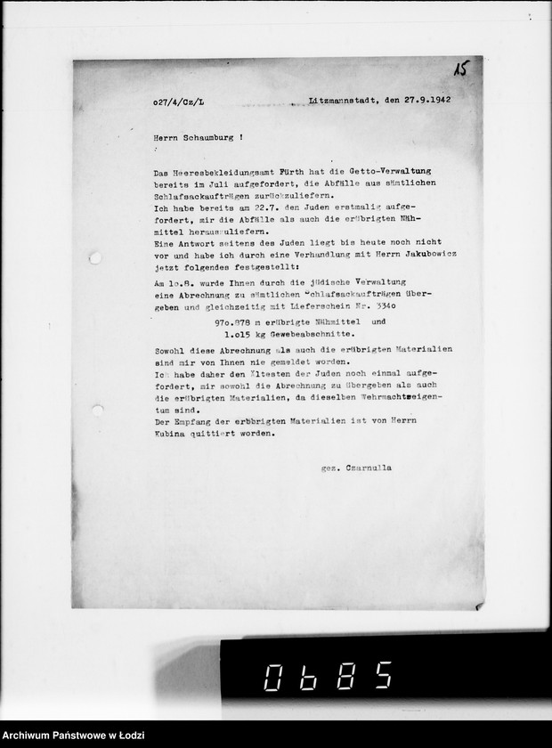 Obraz 19 z jednostki "Herrn Schaumberg.[Korespondencja wewnętrzna w sprawach realizacji zamówień, dostaw towarów i maszyn]"